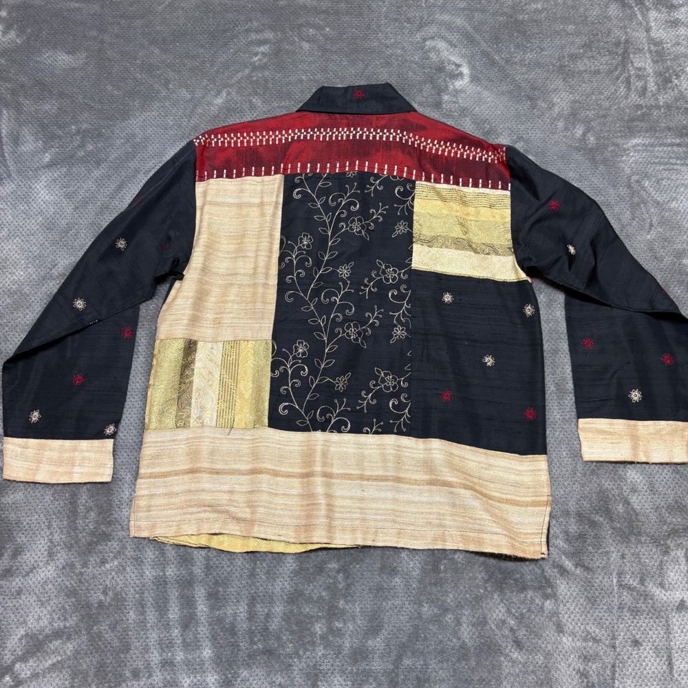 Harris Wallace New York Silk Blend Patchwork Floral Embroidered Blouse Medium - Picture 2 of 4